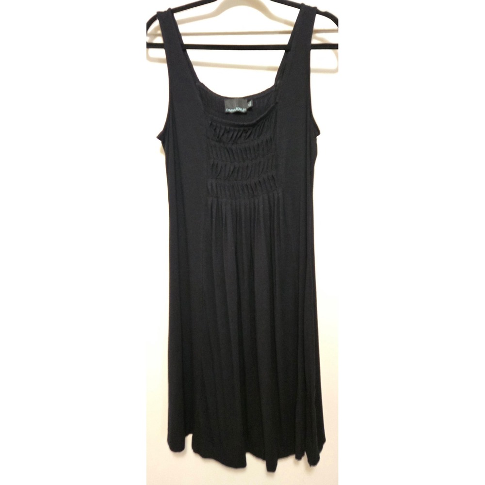 Cynthia Rowley, Black Sleeveless Smocked Pleated Jersey Knit Nightgown, Sz L